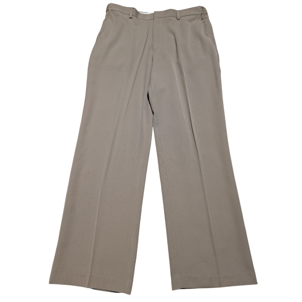 LL Bean Dress Pants Mens 36x32 Tan Brown‎ Straight Leg Flat Front Polyester Work